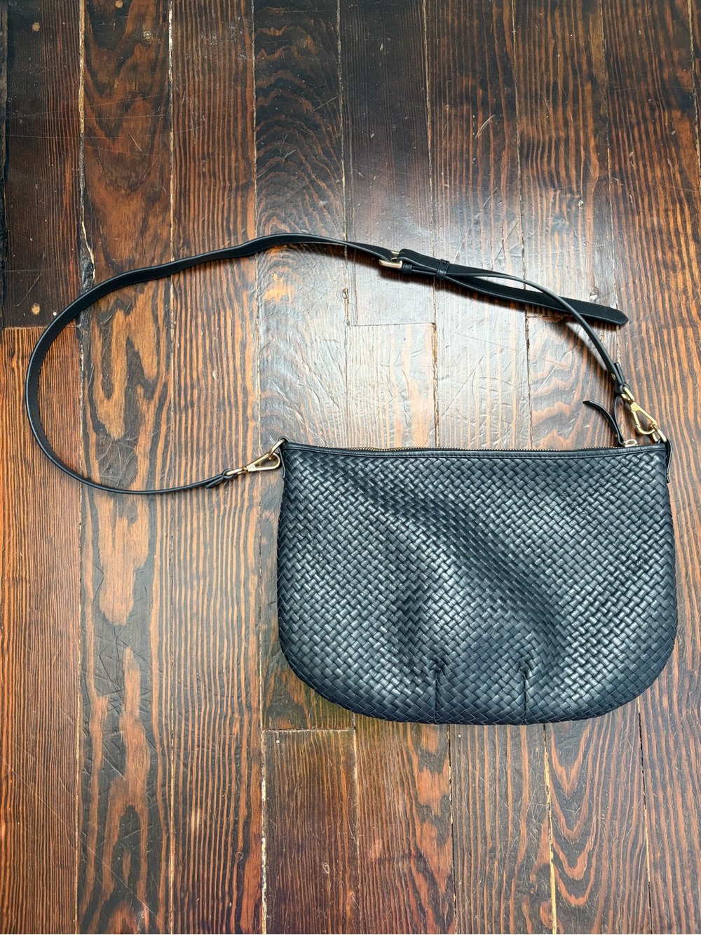 Quince Sloane Handwoven Mini Shoulder Bag Black Leather Strap Crossbody EUC